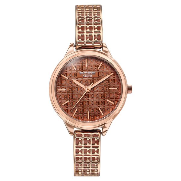 Poze By Sonata Quartz Analog Brown Dial Two Toned Metal Strap Watch For Women - image number 1