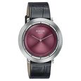 Sonata Sleek Burgundy Dial Silver-Tone Leather Strap Watch - image number 1