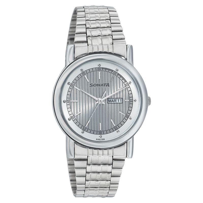 Sonata Quartz Analog with Day and Date Silver Dial Strap Watch for Men - image number 0