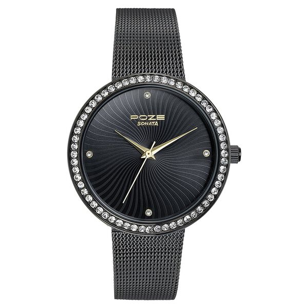 Sonata Poze Quartz Analog Black Dial Mesh Strap Watch for Women - image number 1