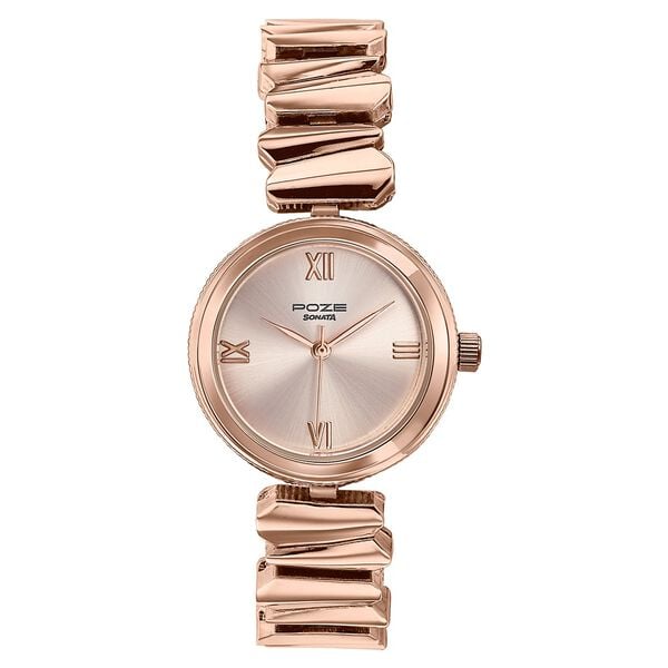 Poze By Sonata Quartz Analog Pink Dial Rose Gold Metal Strap Watch For Women - image number 1