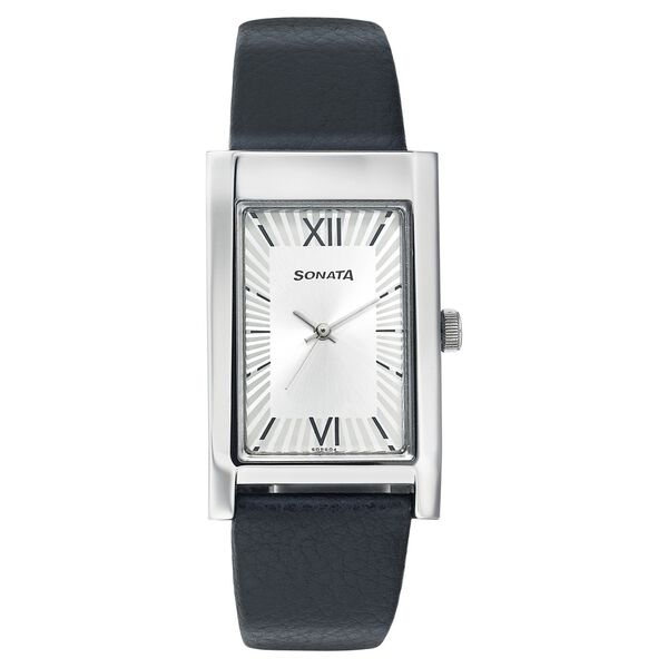 Sonata Quartz Analog Silver Dial Leather Strap Watch for Men - image number 0