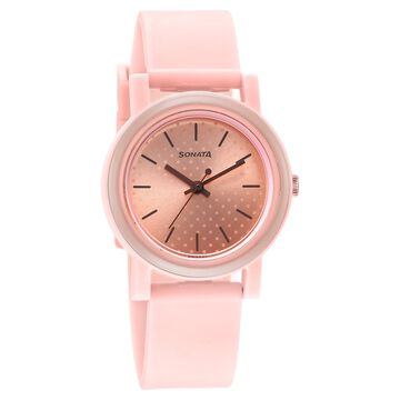 Sonata Dot to Dot Pink Dial Plastic Strap Watch for Women
