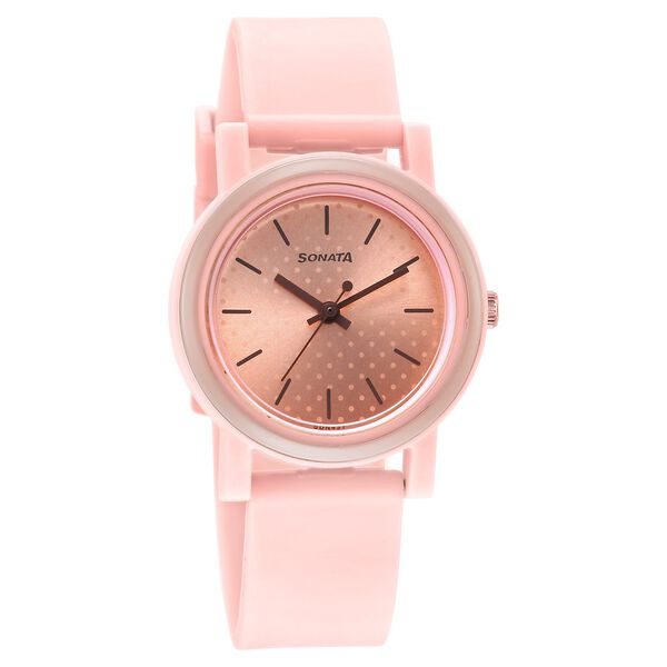 Sonata Dot to Dot Pink Dial Plastic Strap Watch for Women - image number 0