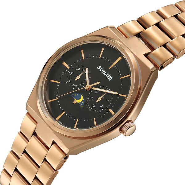 Sonata Festive Quartz Analog Black Dial Metal Strap Watch For Men - image number 4