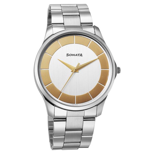 Sonata Traditional Essentials Quartz Analog Multicoloured Dial Silver Metal Strap Watch For Men - image number 0