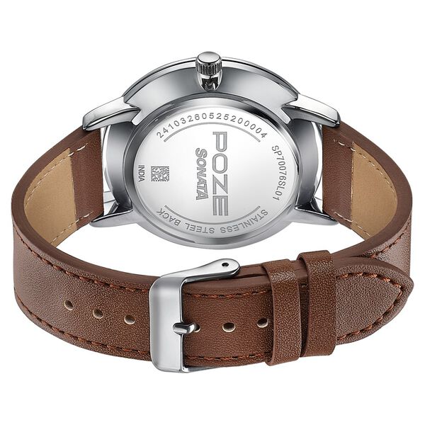 Sonata Poze Quartz Analog Brown Dial Brown Leather Strap Watch For Men - image number 6