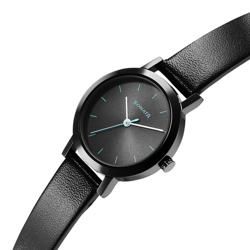 Buy Online Sonata Essentials Grey Dial Leather Strap Watch for