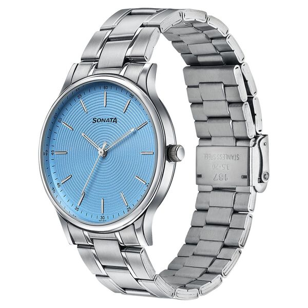 Sonata Aspire Quartz Analog Blue Dial Silver Stainless Steel Strap Watch For Men - image number 2