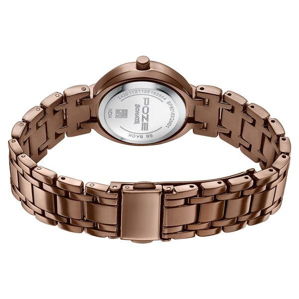 Poze By Sonata Quartz Analog Beige Dial Brown Metal Strap Watch For Women - image number 6