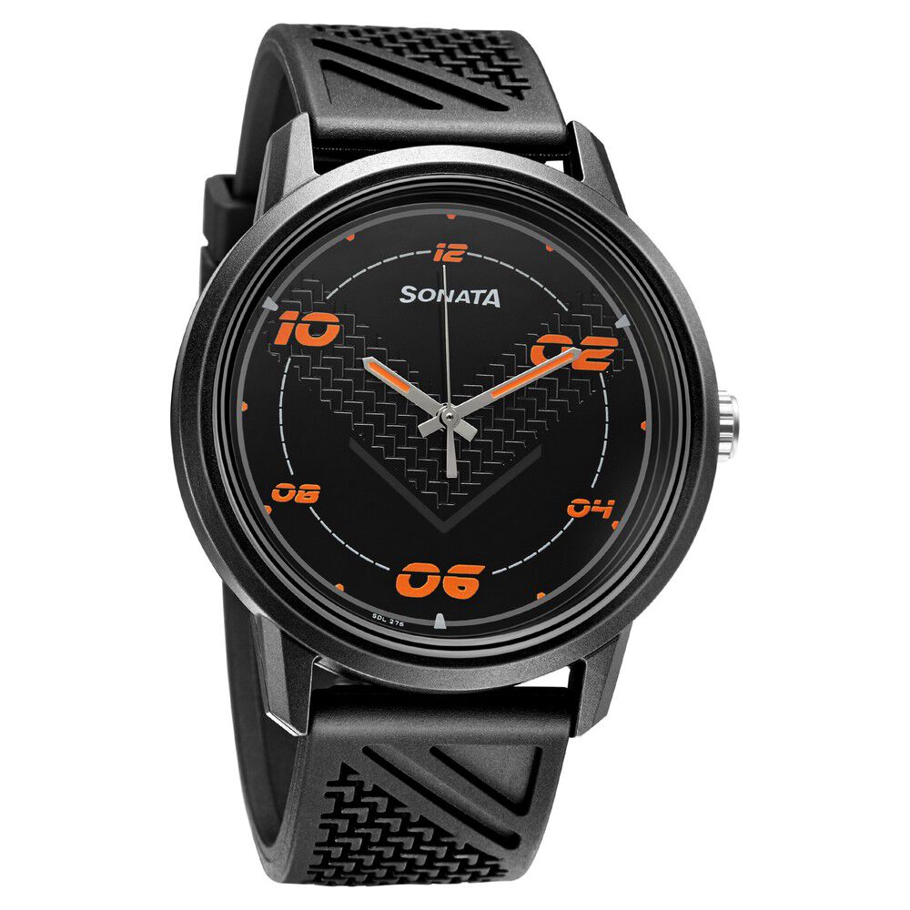 Sonata Quartz Analog Black Dial PU Strap Watch for Men