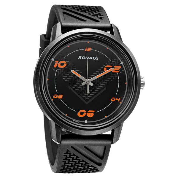 Sonata Quartz Analog Black Dial PU Strap Watch for Men - image number 0