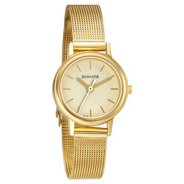 Sonata Essentials Champagne Dial Women Watch With Stainless Steel Strap
