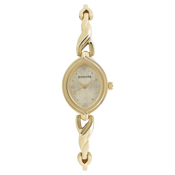 Sonata Pankh Champagne Dial Women Watch With Metal Strap - image number 0