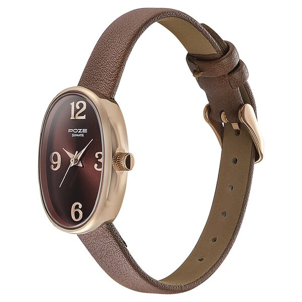 Sonata Poze Quartz Analog Brown Dial Leather Strap Watch for Women - image number 3