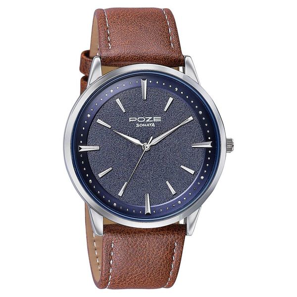 Sonata Poze Quartz Analog Blue Dial Leather Strap Watch For Men - image number 2