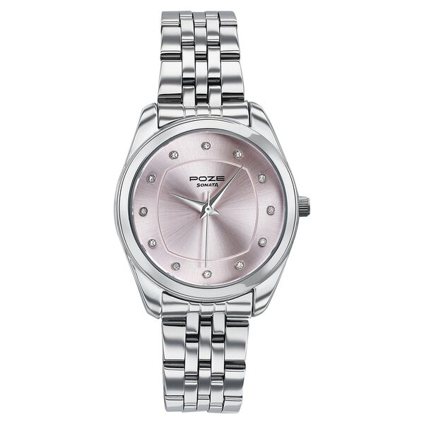 Poze By Sonata Quartz Analog Pink Dial Silver Metal Strap Watch For Women - image number 1