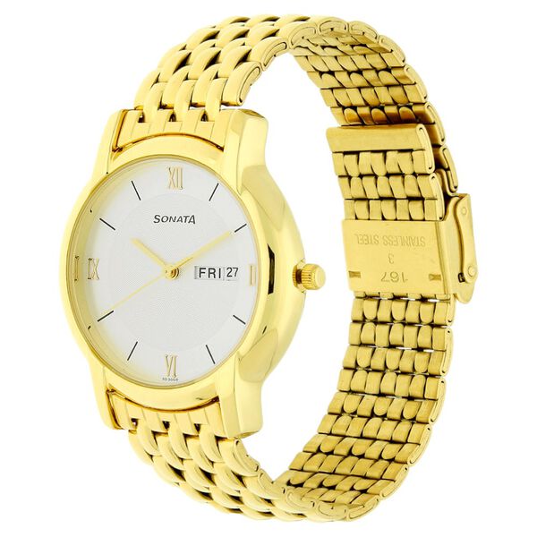 Sonata Quartz Analog with Day and Date White Dial Stainless Steel Strap Watch for Men - image number 1