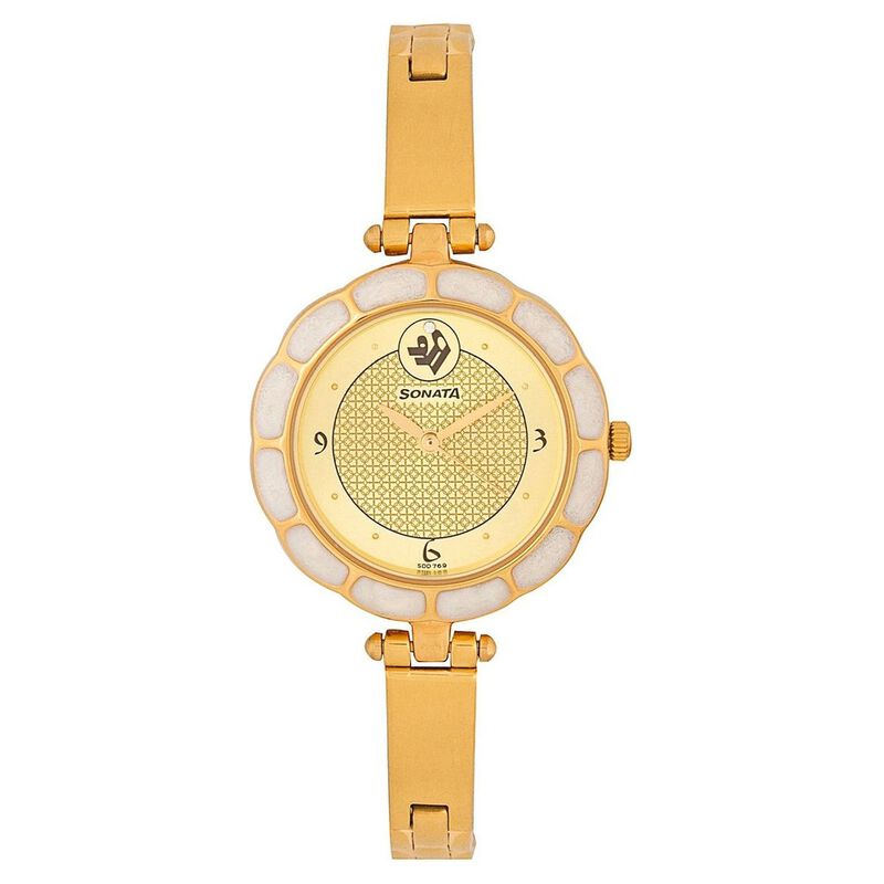Sonata Quartz Analog Champagne Dial Stainless Steel Strap Watch for Women - image number 0