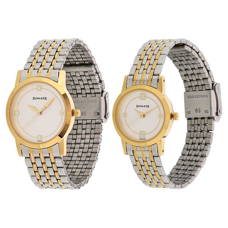 Sonata Quartz Analog Silver Dial Stainless Steel Strap Watch for Couple - image number 1