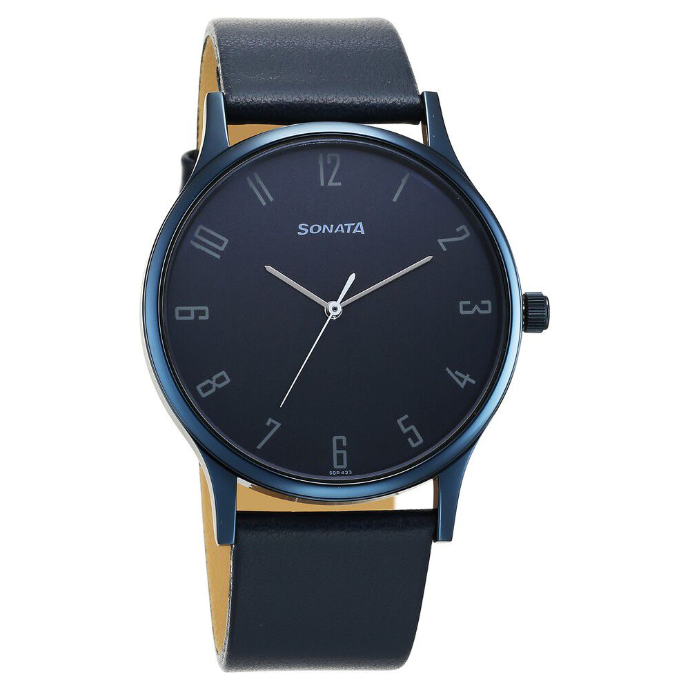 Buy Online Sonata Blues Quartz Analog Blue Dial Metal Strap Watch for Men 77105ql01 Sonata