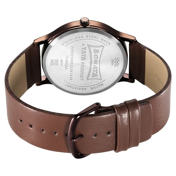 Sonata Aspire Quartz Analog Brown Dial Leather Strap Watch for Men - image number 3