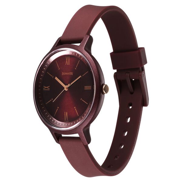 Sonata Splash Quartz Analog Maroon Dial Plastic Strap Watch for Women - image number 2