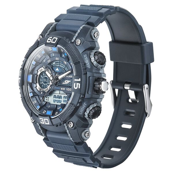 SF Quartz Analog Digital Blue Dial PU Strap Watch for Men - image number 1