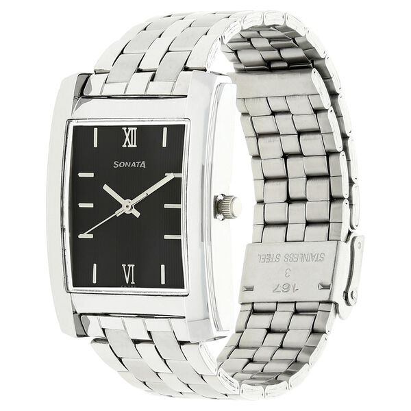 Sonata Quartz Analog Black Dial Metal Strap Watch for Men - image number 1