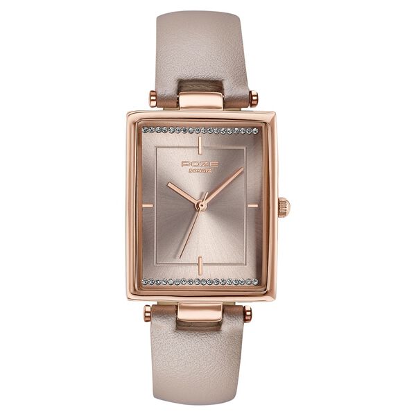 Poze By Sonata Quartz Analog Beige Dial Beige Leather Strap Watch For Women - image number 1