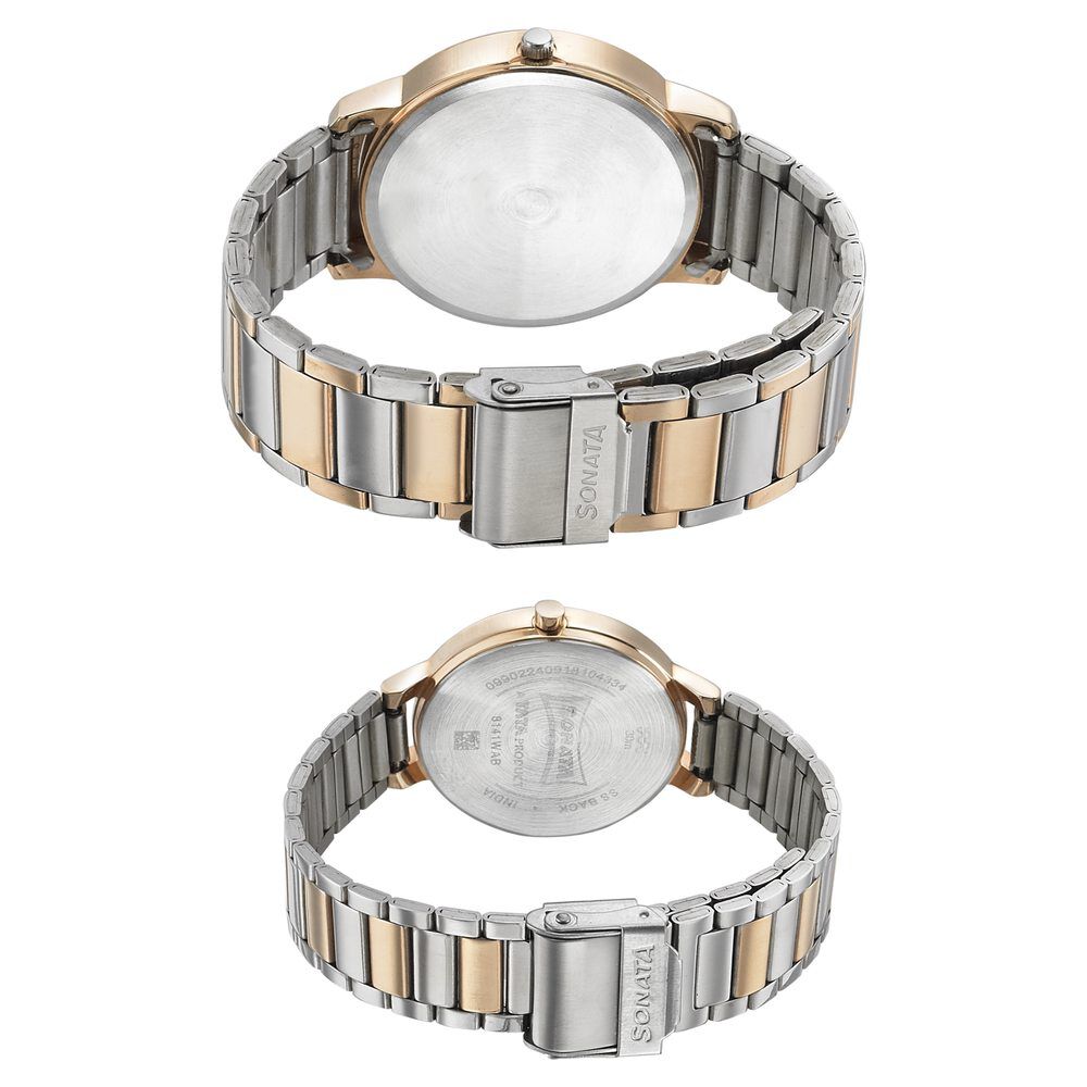 Sonata Quartz Analog Silver Dial Metal Strap Watch for Couple