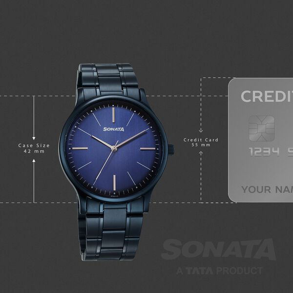 Sonata Aspire Quartz Analog Blue Dial Stainless Steel Strap Watch For Men - image number 3