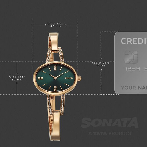 Sonata Aura Quartz Analog Green Dial Rose Gold Stainless Steel Strap Watch For Women - image number 2