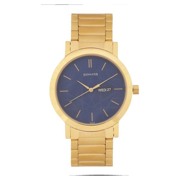 Sonata Quartz Analog with Day and Date Blue Dial Stainless Steel Strap Watch for Men - image number 1
