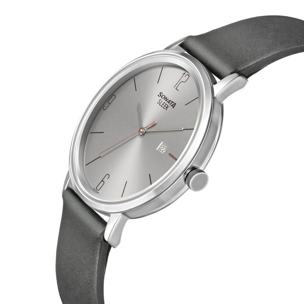 Buy Online Sonata Quartz Analog with Date Grey Dial Leather Strap Watch for Men nn7131sl03 Sonata
