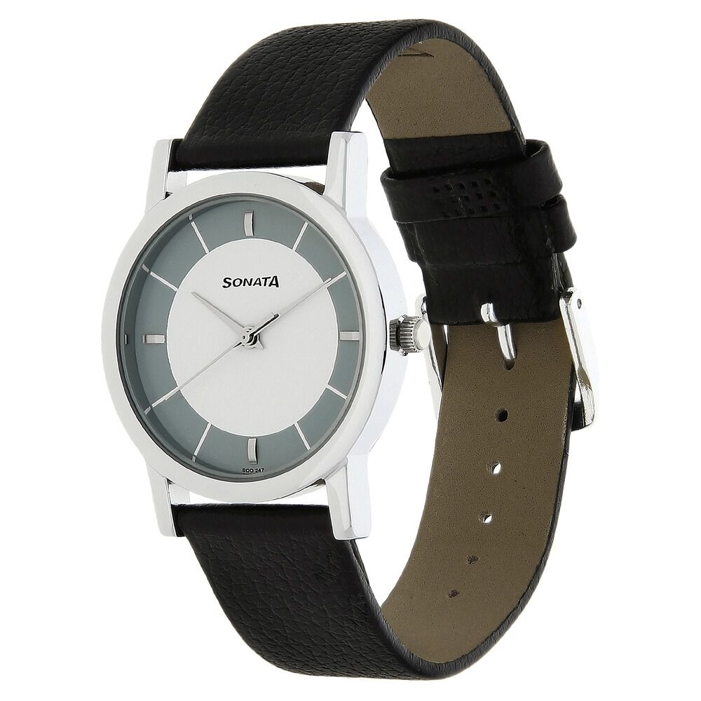Buy Online Sonata Quartz Analog White Dial Leather Strap Watch for Men ns7987sl01w Sonata