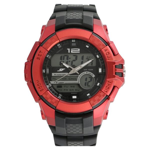 SF Quartz Analog Digital Black Dial Plastic Strap Watch for Men - image number 0