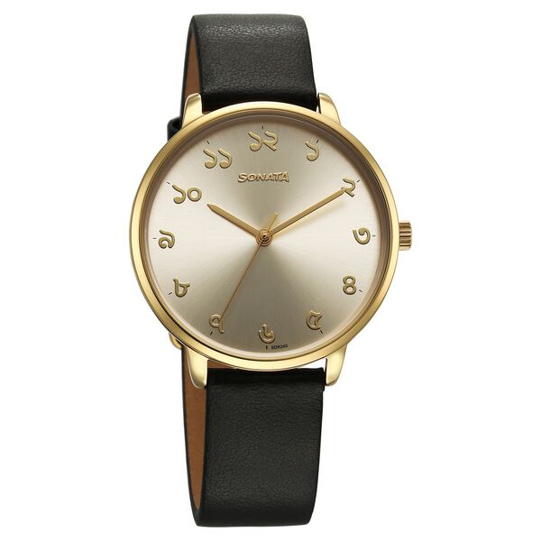 Sonata Regional Edition Bengal Quartz Analog Golden Dial Leather Strap Watch For Women - image number 0