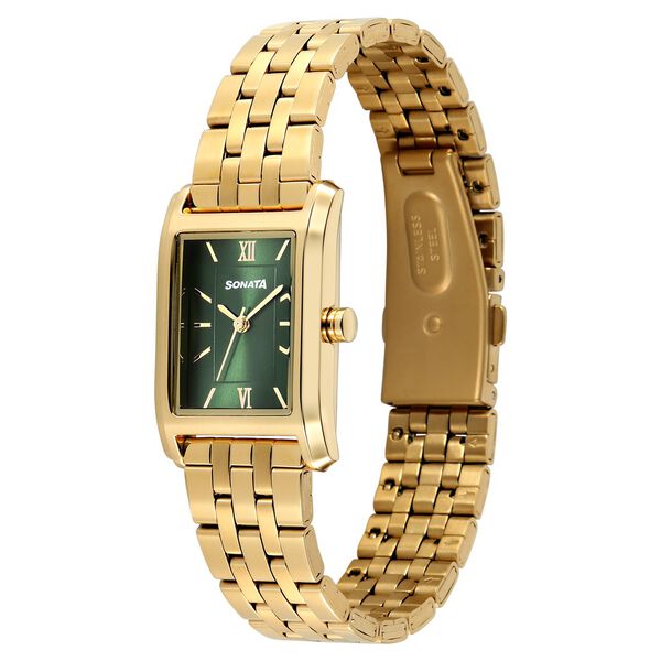 Sonata Celebration edit Quartz Analog Green Dial Golden Metal Strap Watch For Women - image number 2