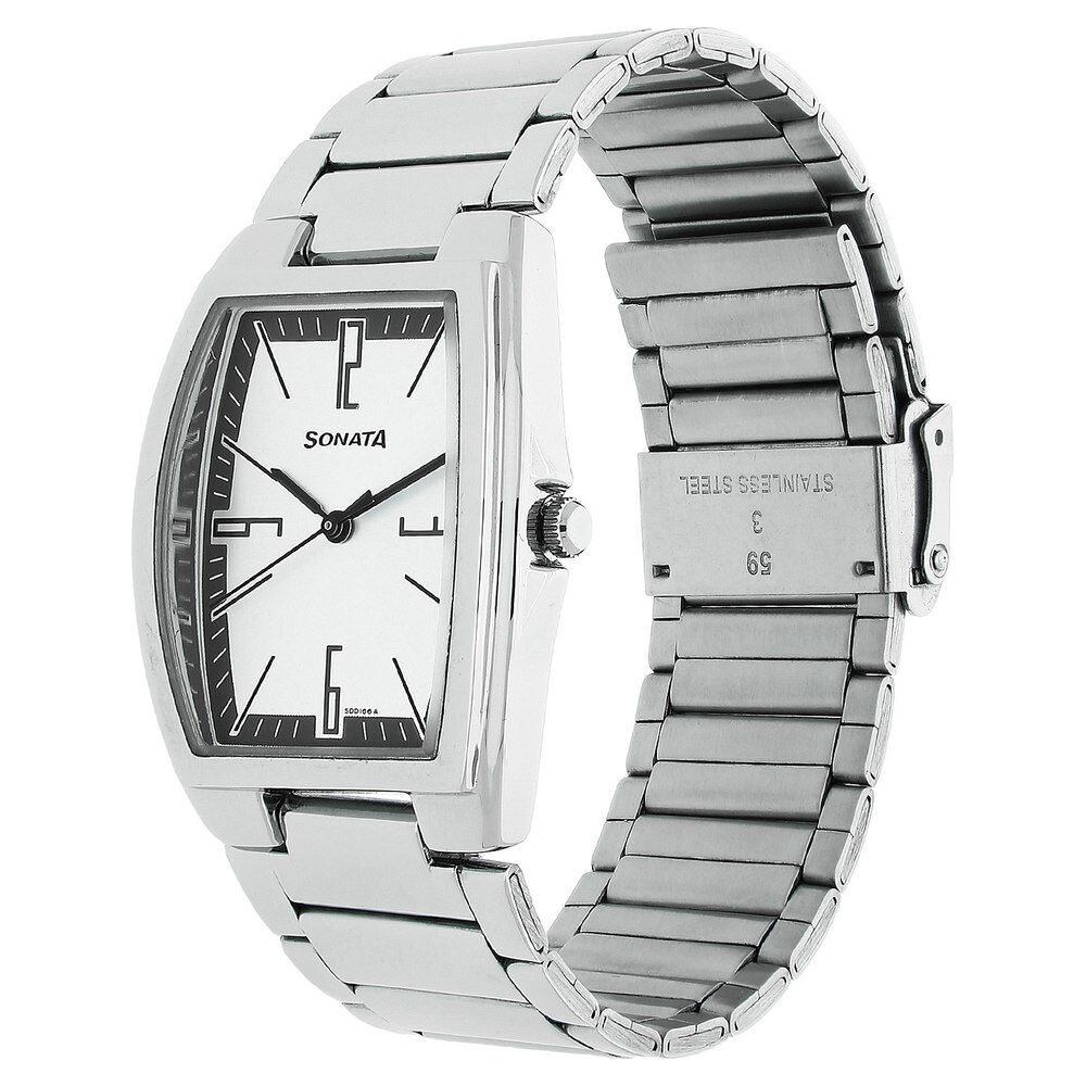 Sonata Quartz Analog Silver Dial Stainless Steel Strap Watch for Men