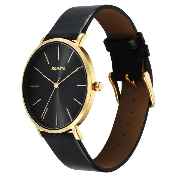 Sonata Traditional Essentials Quartz Analog Black Dial Black Leather Strap Watch For Men - image number 1