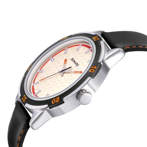 Sonata Quartz Analog White Dial Leather Strap Watch for Men - image number 2