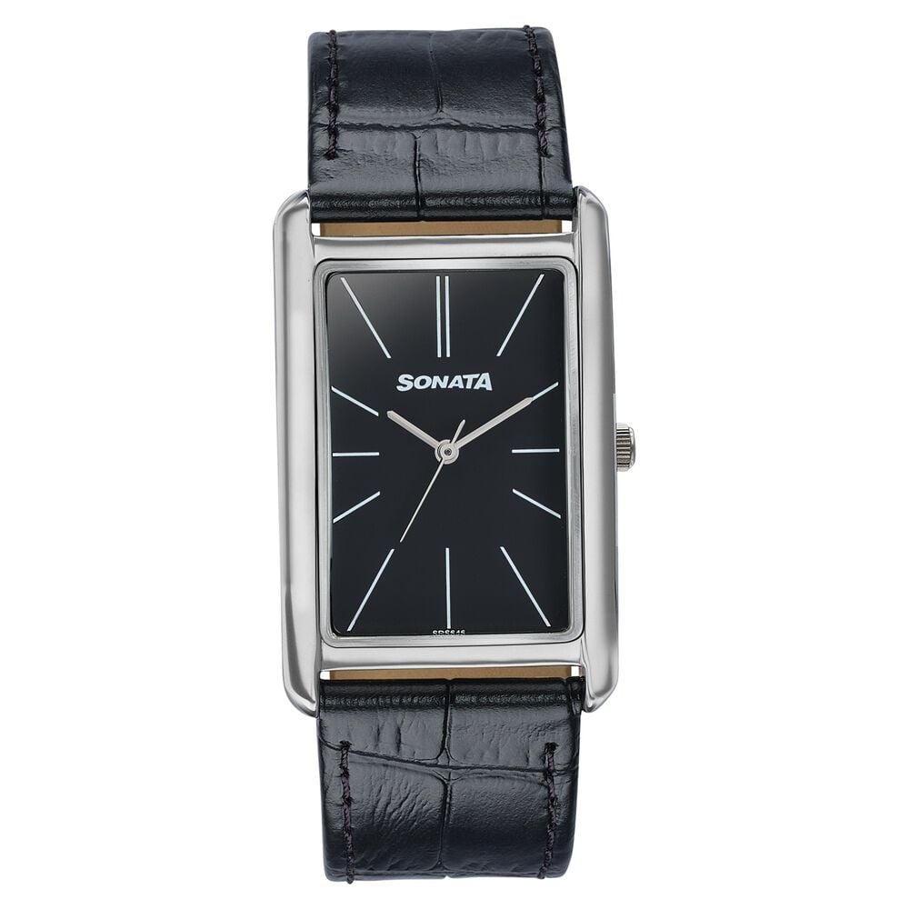 Buy Online Sonata Quartz Analog Black Dial Leather Strap Watch for