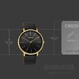 Sonata Traditional Essentials Quartz Analog Black Dial Black Leather Strap Watch For Men - image number 3