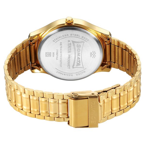 Sonata Traditional Essentials Quartz Analog Champagne Dial Stainless Steel Strap Watch for Men - image number 3