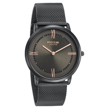 Sonata Poze Quartz Analog Grey Dial Metal Strap Watch for Men