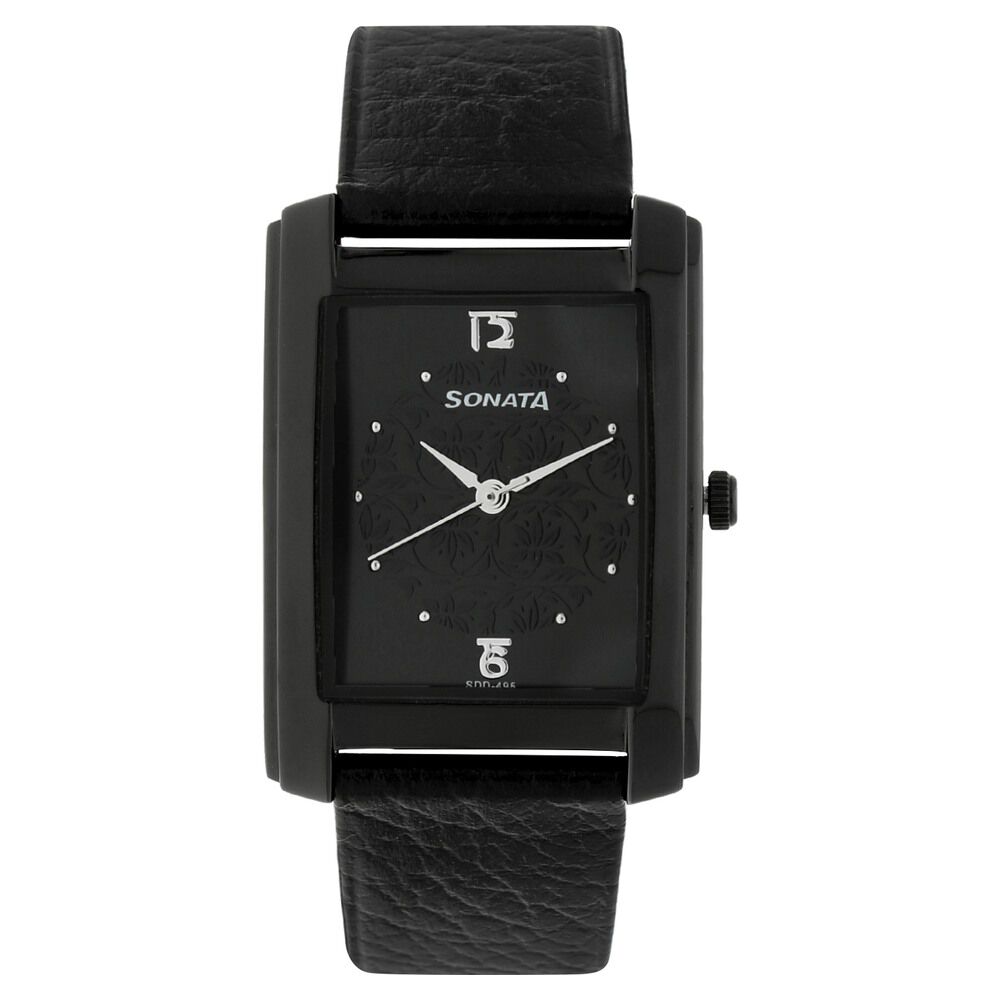 saaya-5353 Buy Online Sonata Quartz Analog Black Dial Leather Strap Watch for