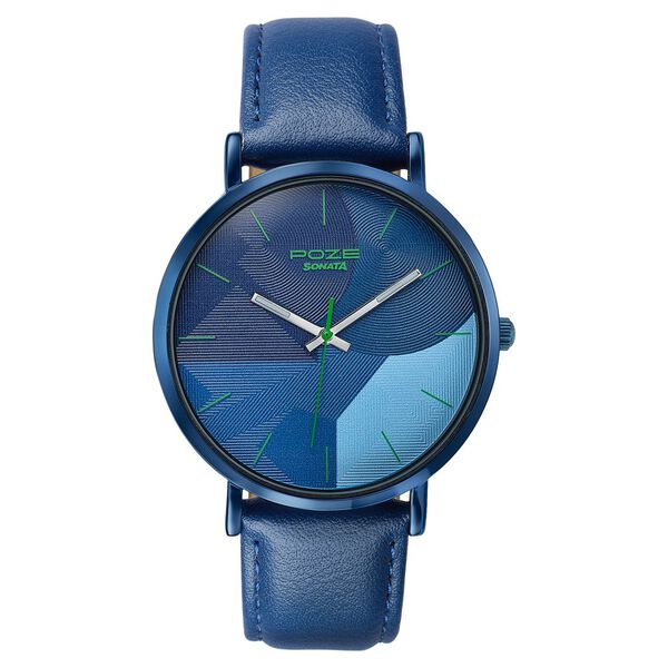 Poze By Sonata Quartz Analog Blue Dial Blue Leather Strap Watch For Men - image number 1