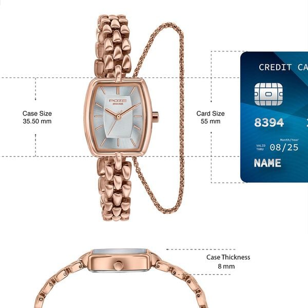 Poze Poze Quartz Analog Silver Dial Rose Gold Metal Strap Watch For Women - image number 3
