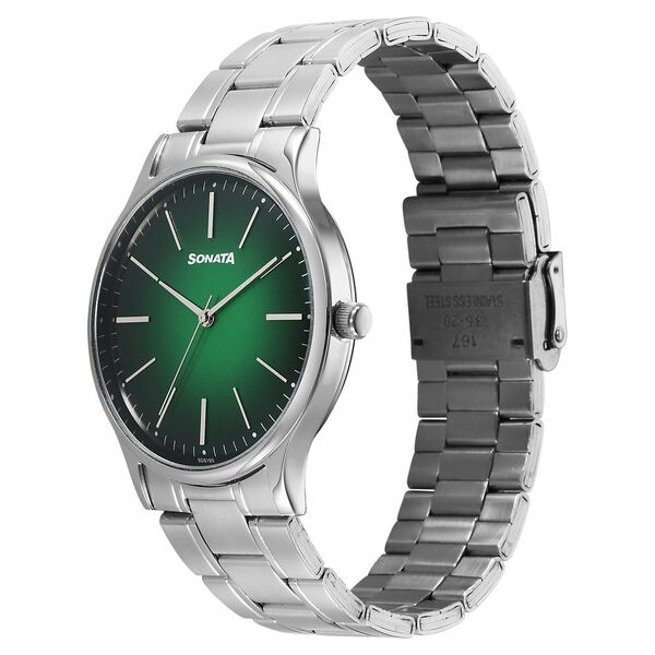 Sonata Aspire Quartz Analog Green Dial Stainless Steel Strap Watch For Men - image number 1